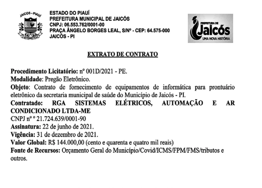 Prefeito Neném de Edite contrata empresa de São Paulo por R$ 144 mil