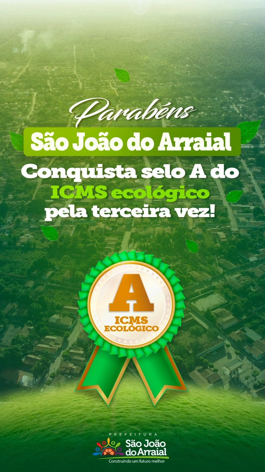 O município recebeu o Selo A do ICMS Ecológico