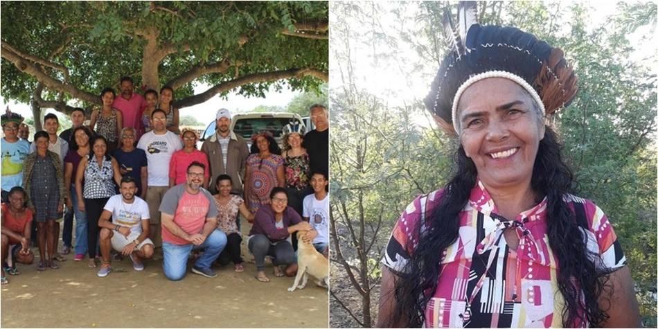 Comunidade indígena kariri (foto tirada antes da pandemia) e Cacique Francisca