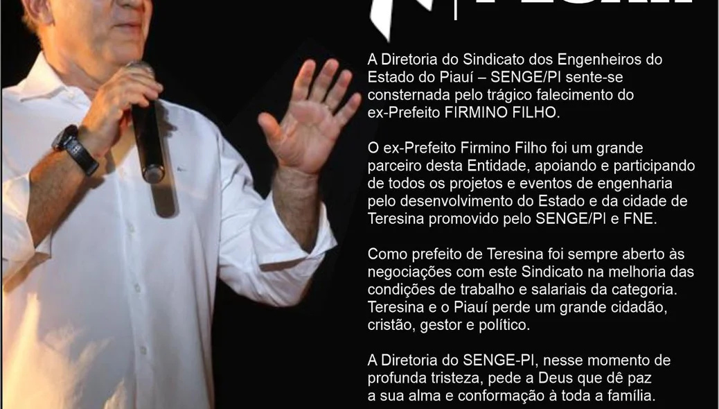 Senge do Piauí lamenta morte de Firmino