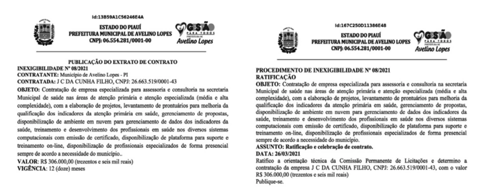 Prefeito de Avelino Lopes contrata escritório por R$ 300 mil sem licitação
