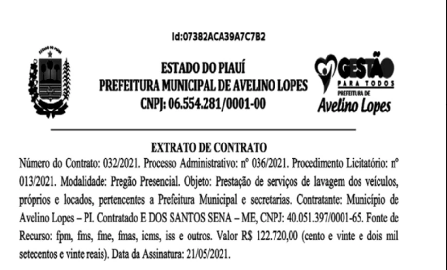 Prefeito de Avelino Lopes vai gastar R$ 122 mil com lavagem de veículos