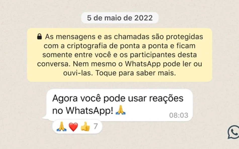 WhatsApp lança botão para curtir mensagens