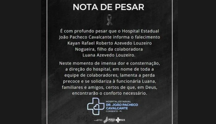 Hospital lamenta morte do jovem Kayan Rafael