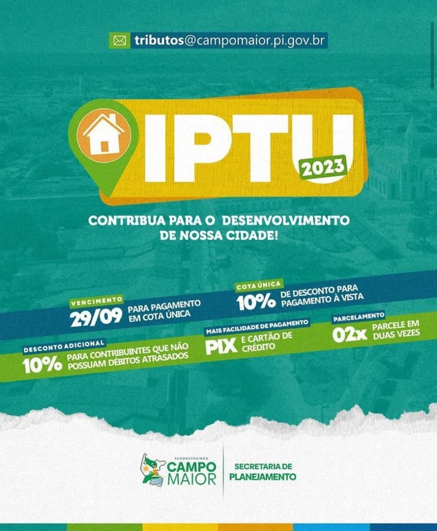 O recolhimento do Imposto Predial Territorial Urbano (IPTU) se encerra no dia 29