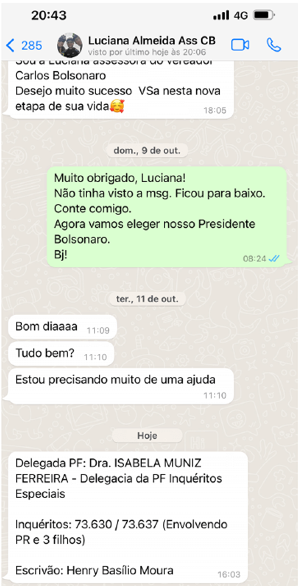 Conversa entre a ex-assessora de Carlos Bolsonaro e Alexandre Ramagem