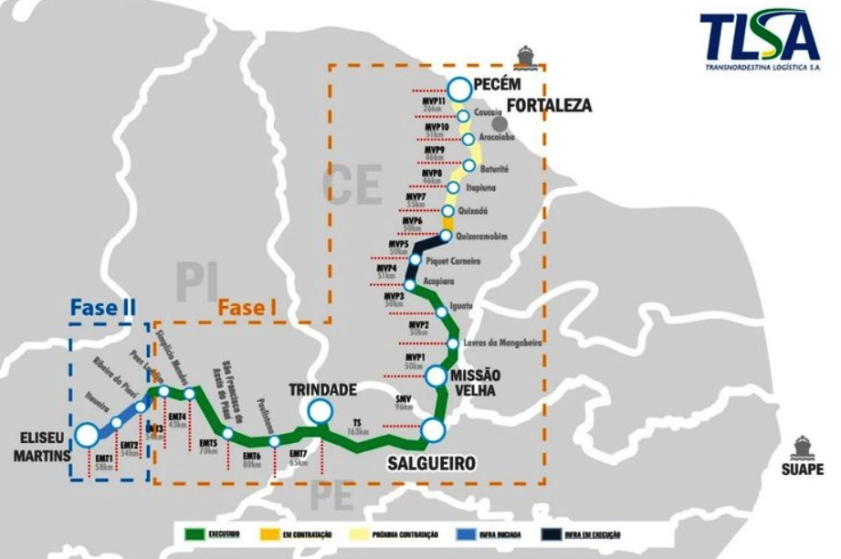 Projeto da ferrovia do Piauí ao Ceará