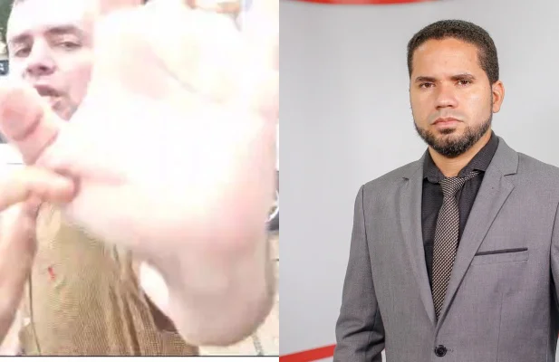 Advogado Francisco Albelar Pinheiro Prado agredindo o jornalista brunno Suênio