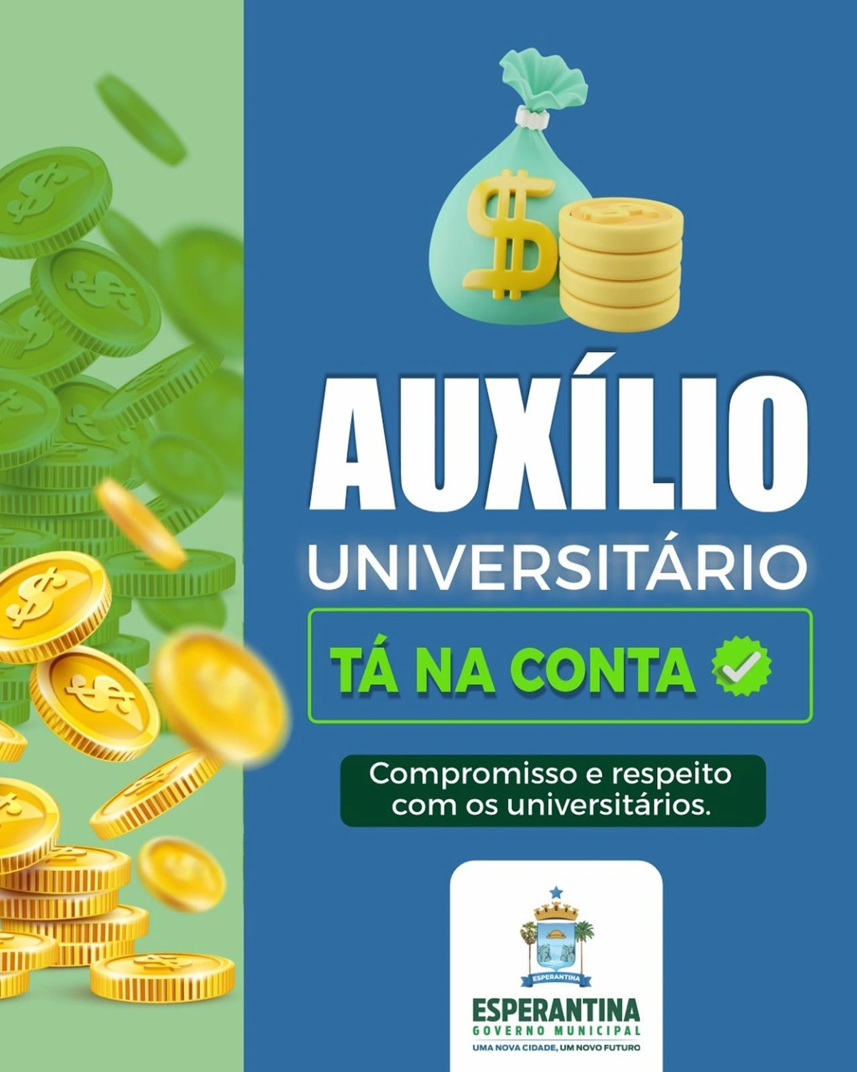 Prefeitura de Esperantina paga Auxílio Financeiro Universitário