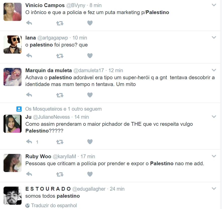 Apoio a Palestino no Twitter