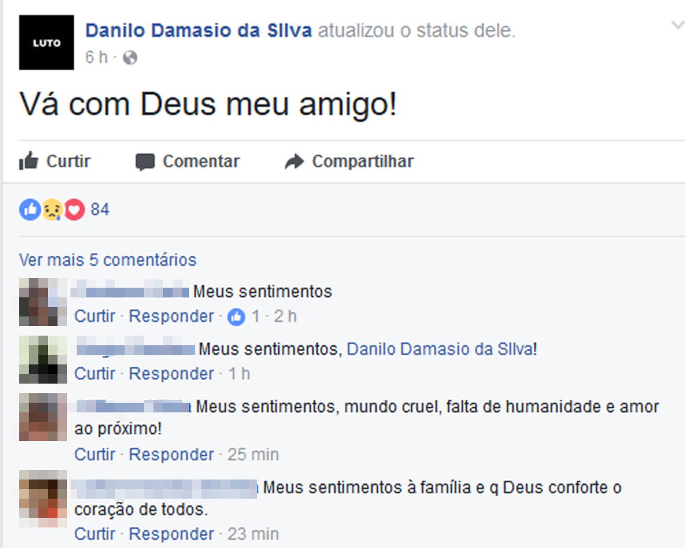 Danilo Damásio lamenta a morte