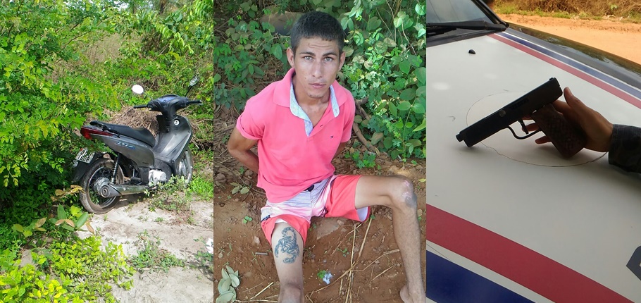 Moto, suspeito e arma localizados em matagal de Timon 