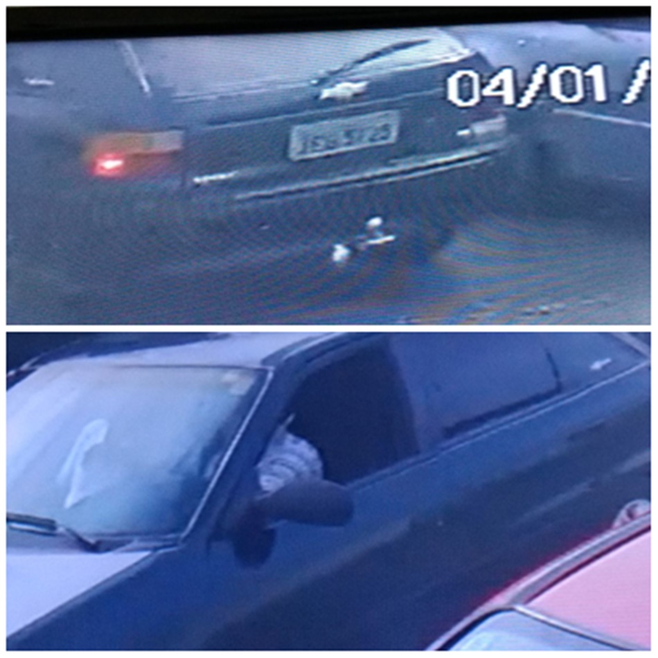 Imagens da câmera de segurança do carro sendo utilizado no roubo