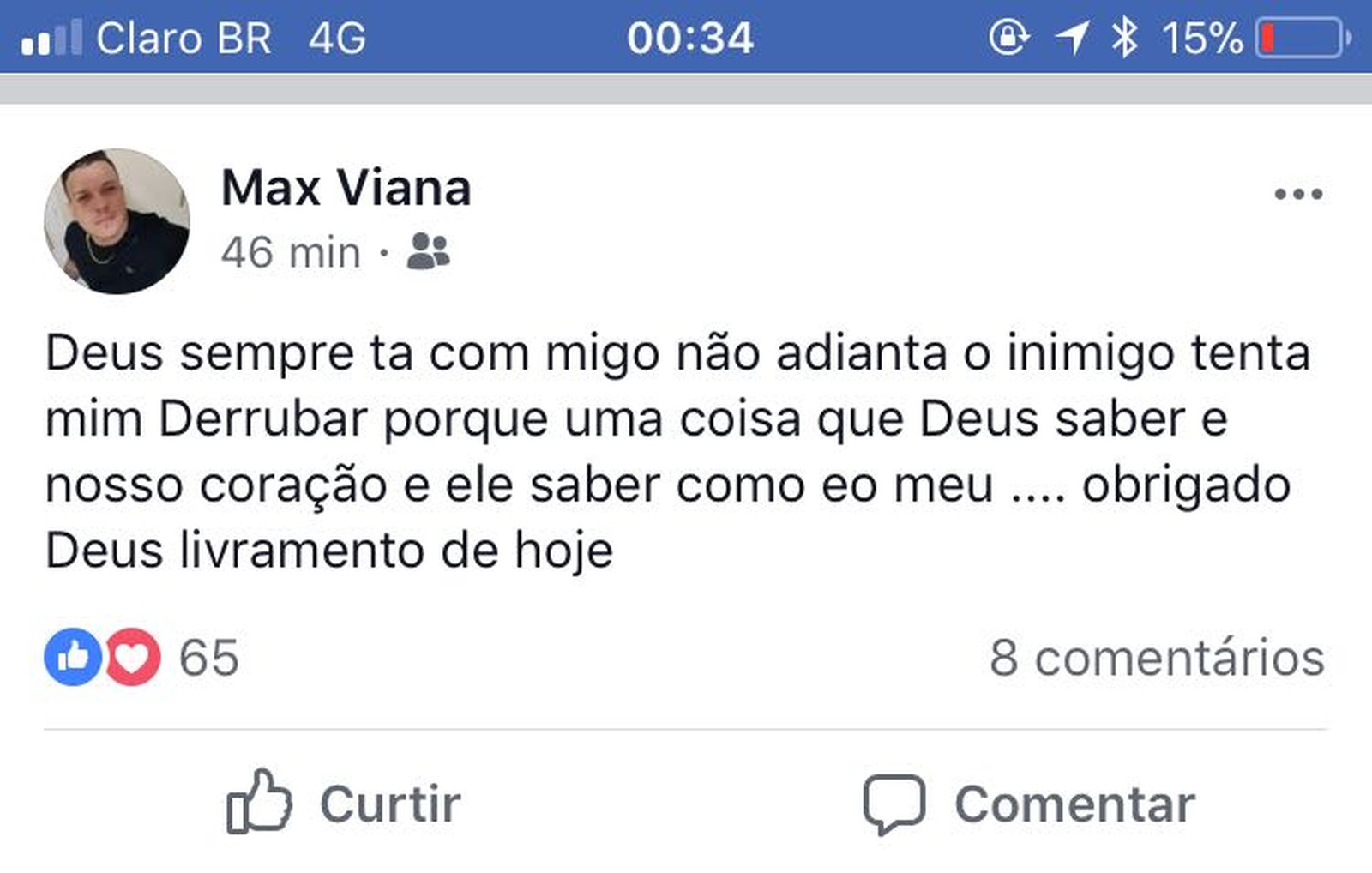  Maxwel Viana do Nascimento fez um post após fugir da polícia