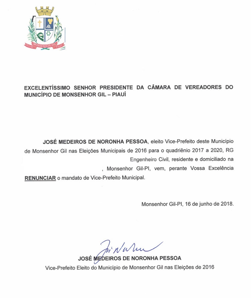 Vice-prefeito Zé Noronha renuncia ao cargo