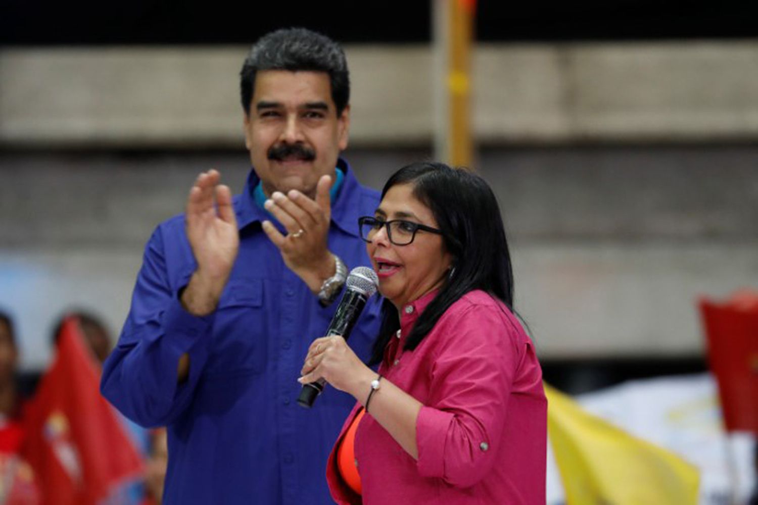 Presidente, Nicolás Maduro e a vice-presidente da Venezuela, Delcy Rodriguez