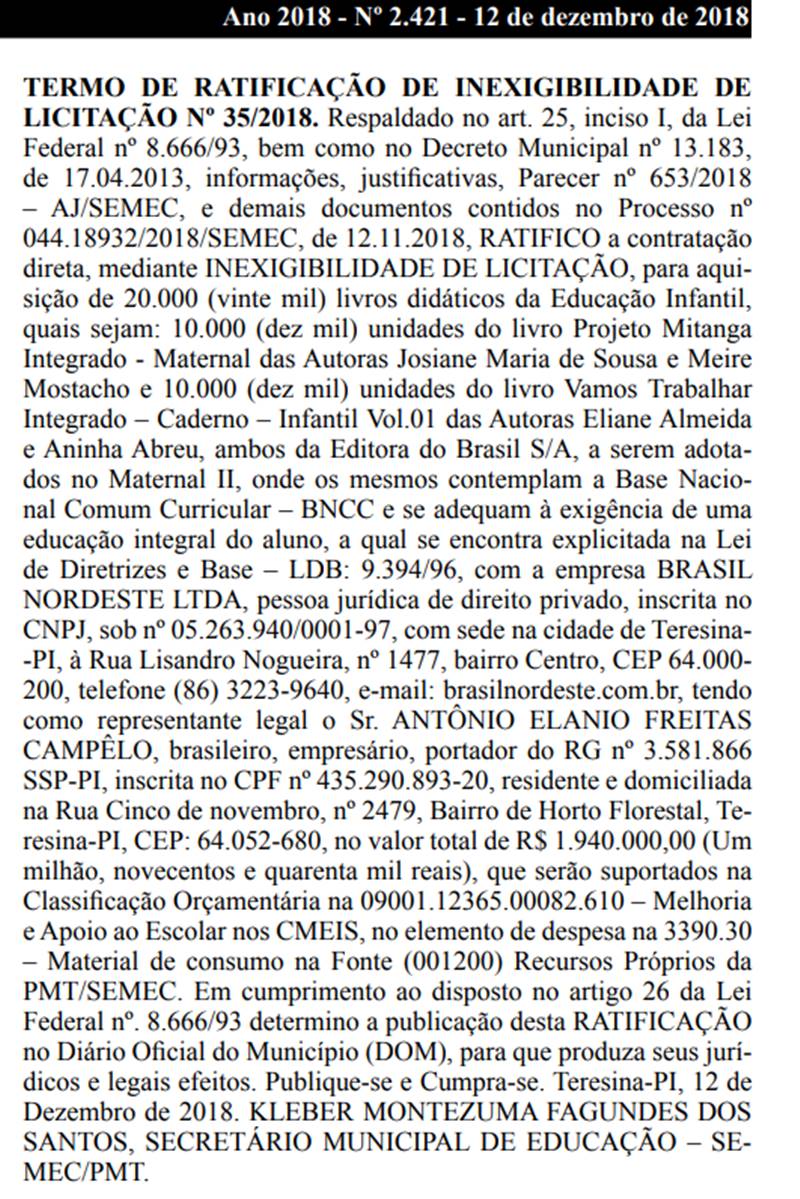 Contratação sem licitação da empresa Brasil Nordeste