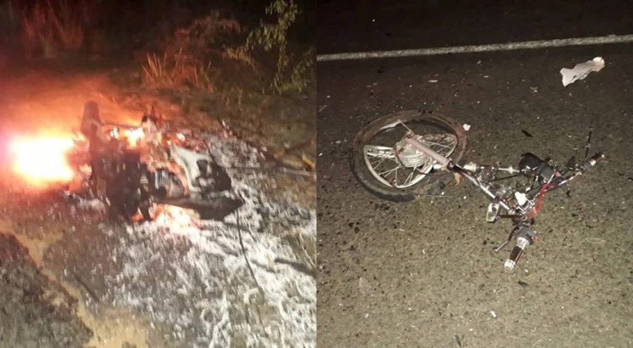 Motocicleta pegou fogo após o acidente