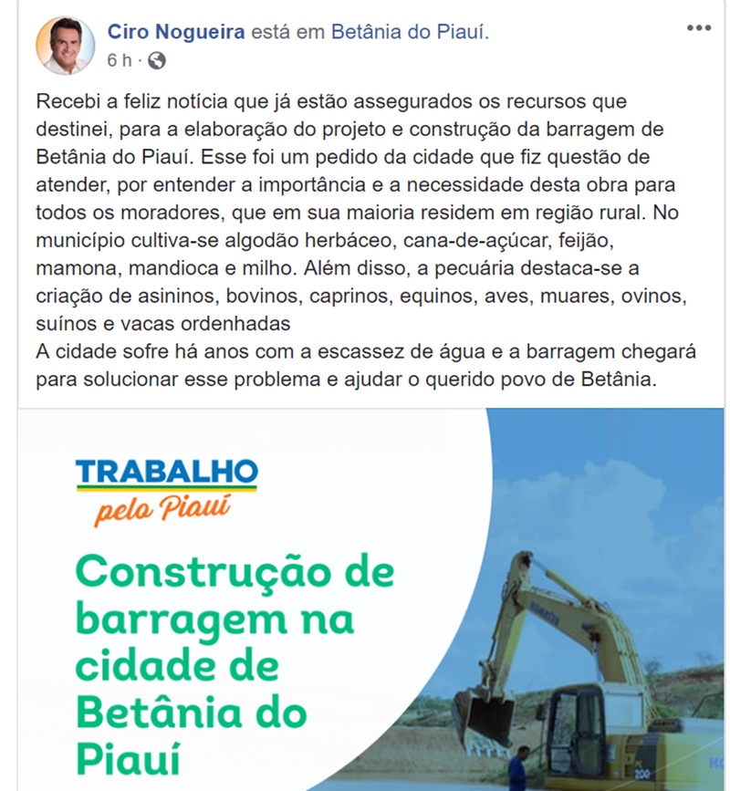 Recursos para a Barragem de Betânia do Piauí