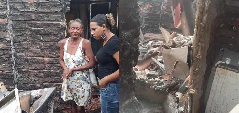 Dona Lindaval teve a casa incendiada por causa de raio 