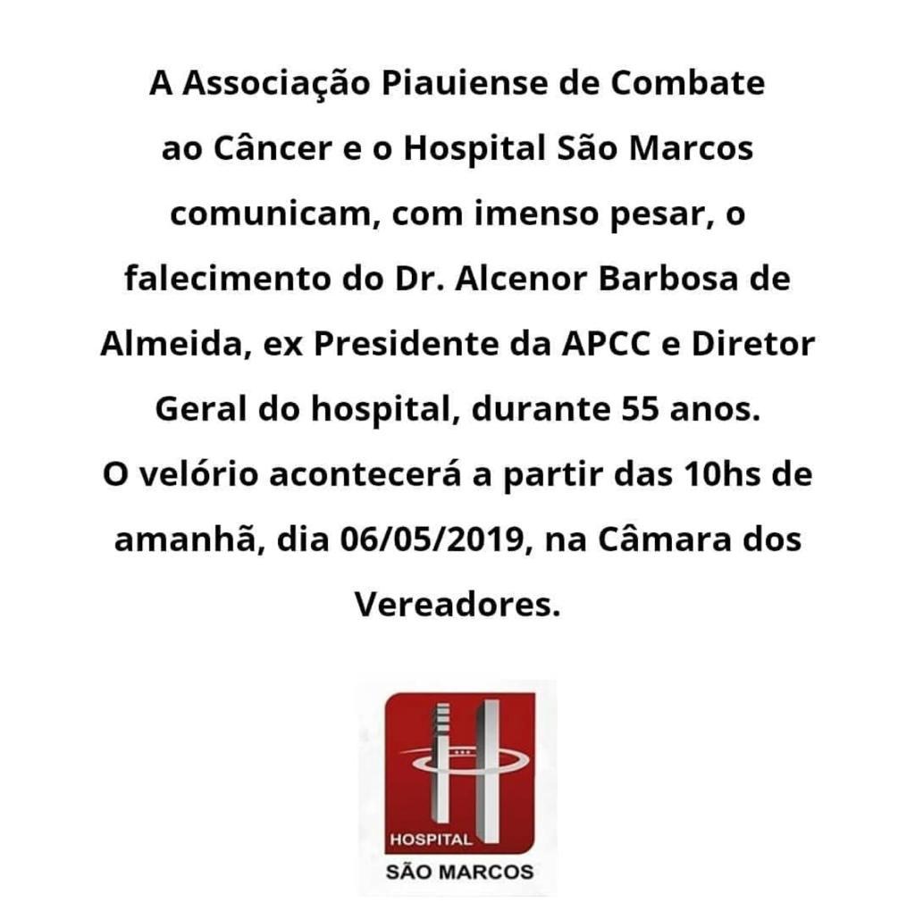 Nota de falecimento do Hospital São Marcos