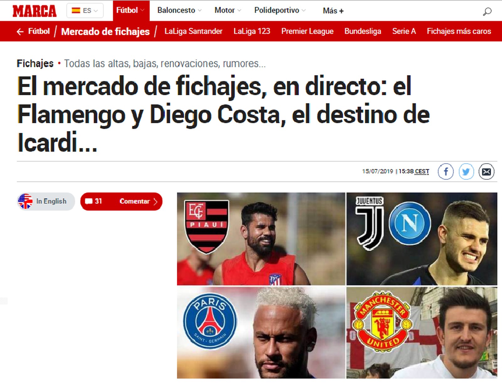 Jornal espanhol confunde Flamengo do Rio com Flamengo do Piauí