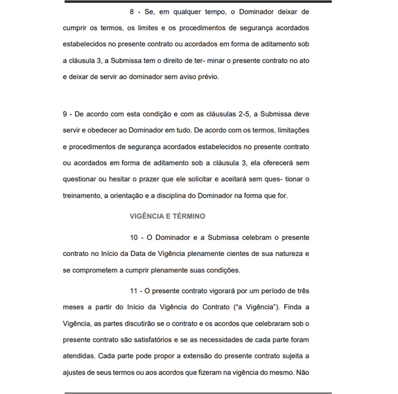 Contrato de submissão sexual firmado em Cuiabá 