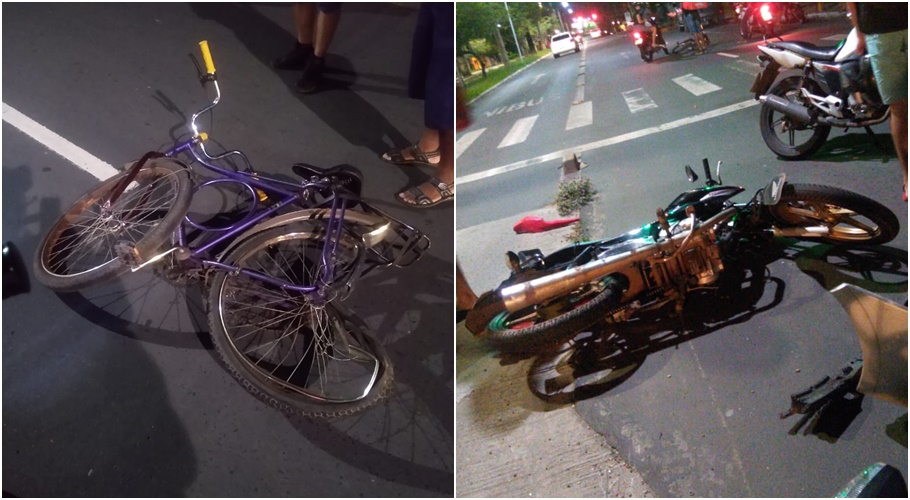 Bicicleta e moto ficaram destruídas