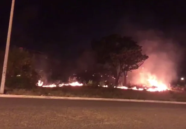 Incêndio em vegetação assusta moradores na Avenida dos Ipês